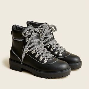 J. Crew Black Lightweight Leather Chunky Lace Up Nordic Ankle Boots Size 9